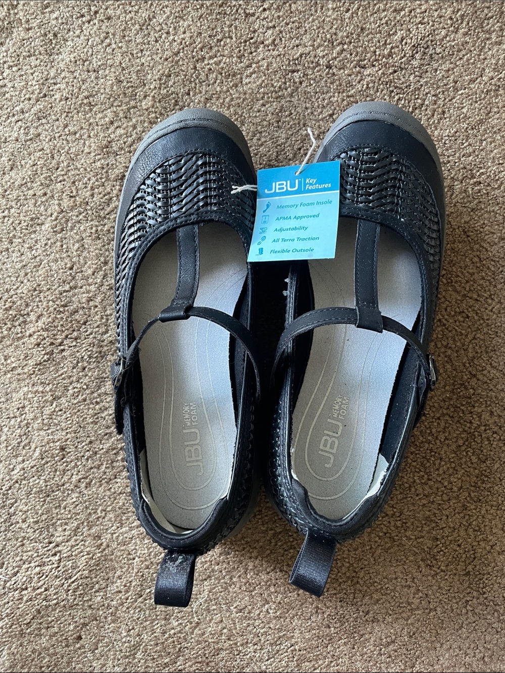 JBU Black Woven T-Strap Casual Comfort Sandals
